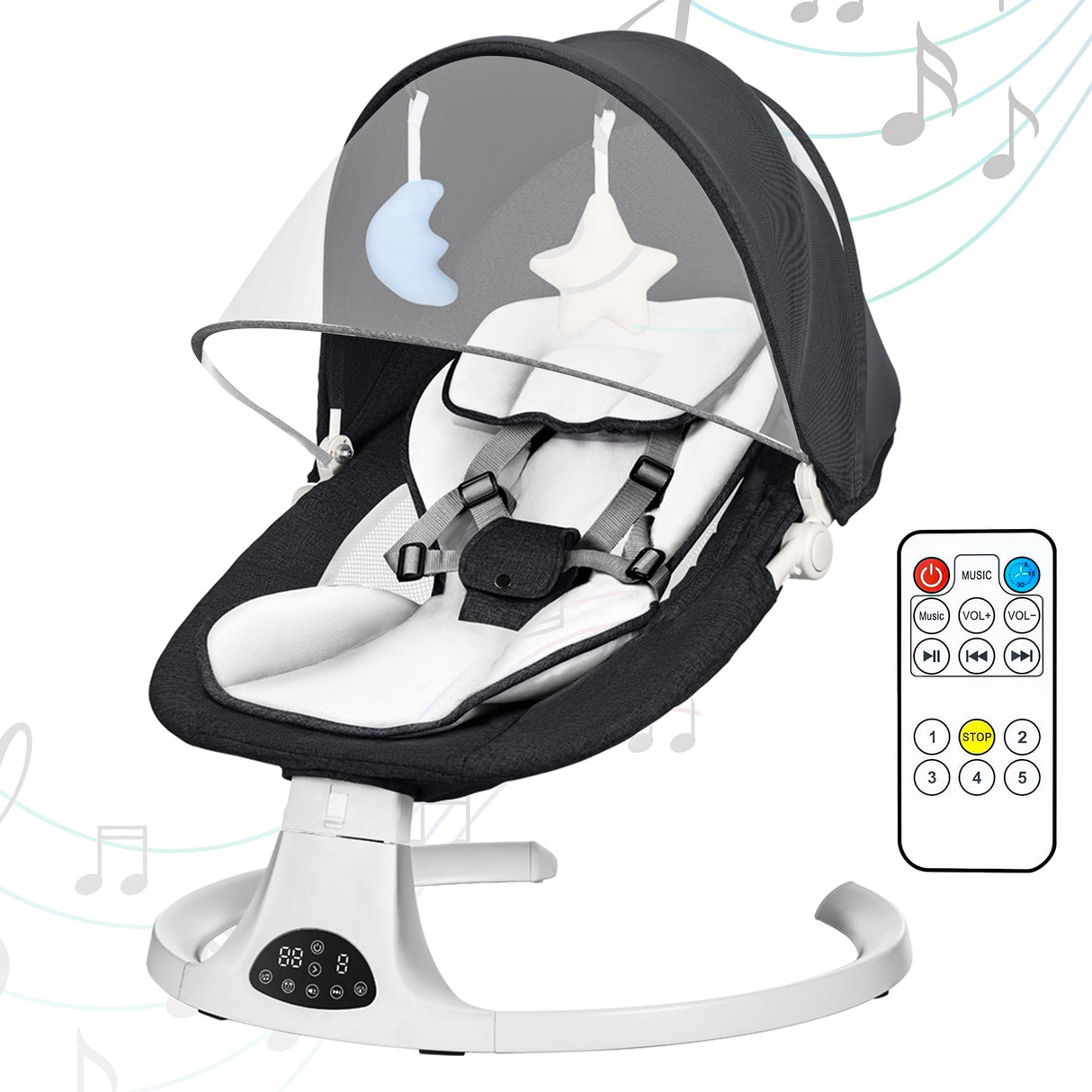 Electric Baby Swing with Bluetooth, Music, Remote – Infant Cradle & Bouncer Chair