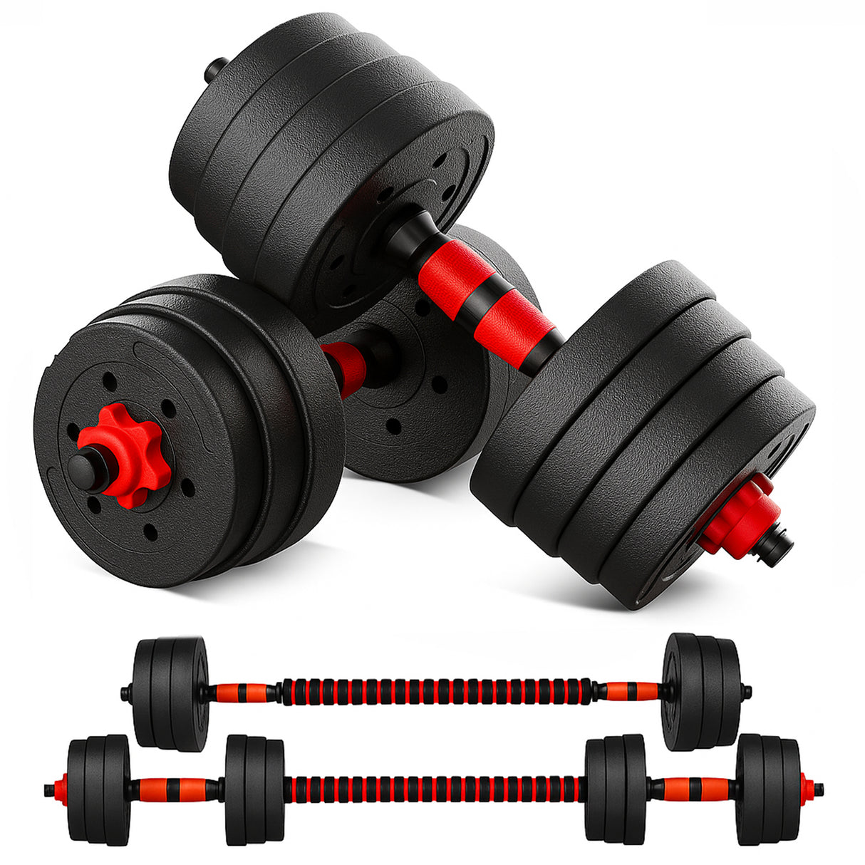 (20/30/40kg) Adjustable Dumbbells & Barbell Set – Home Gym Weights with Connecting Rod for Men & Women