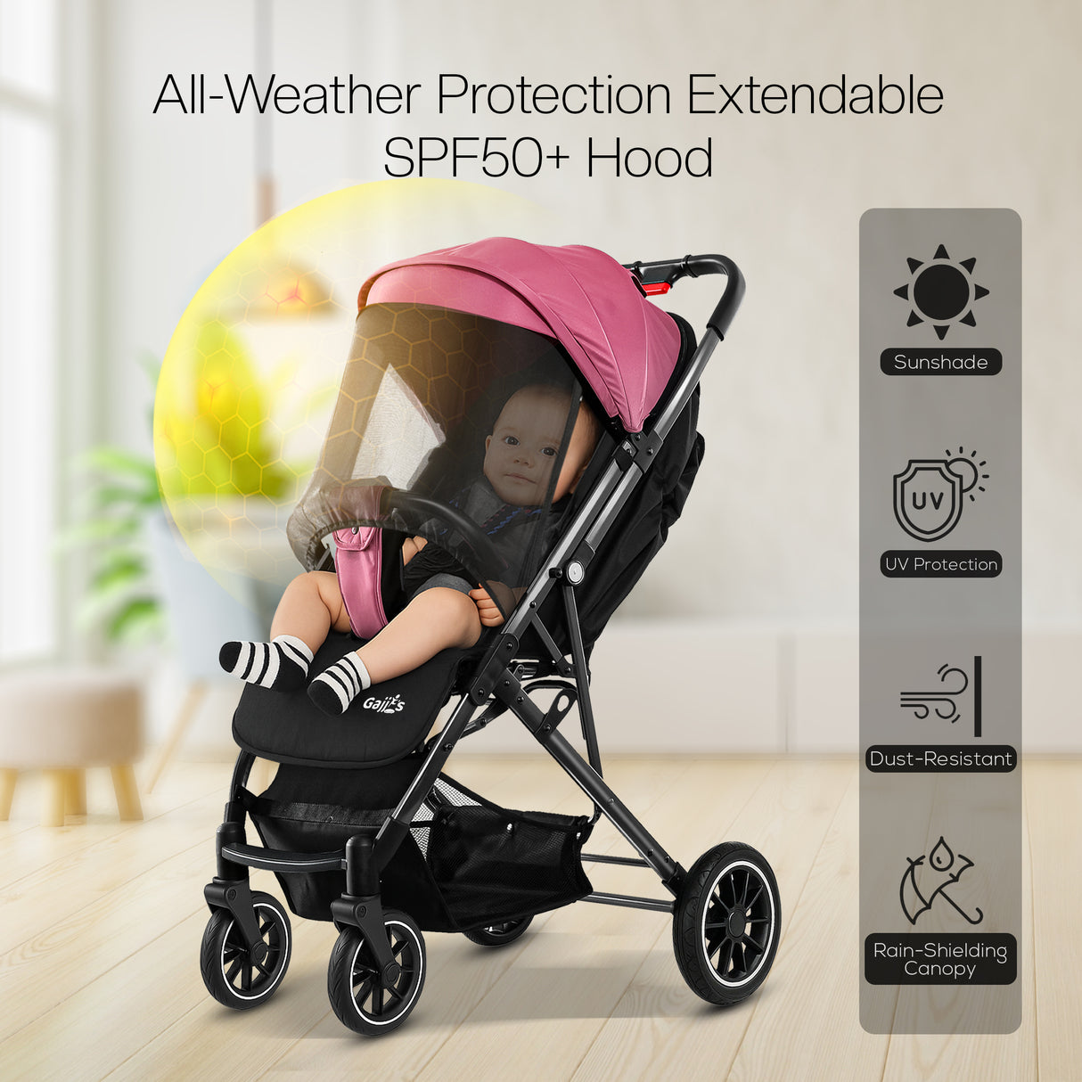 FK Sports Lightweight Foldable Baby Stroller – Compact Travel Pram with UV Canopy & Shock-Absorbing Wheels