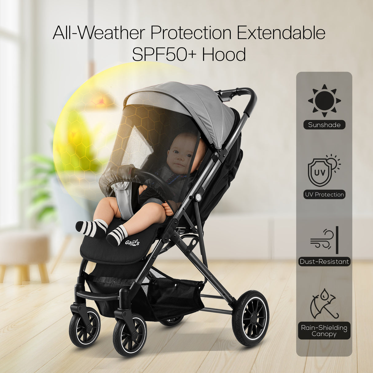 FK Sports Lightweight Foldable Baby Stroller – Compact Travel Pram with UV Canopy & Shock-Absorbing Wheels