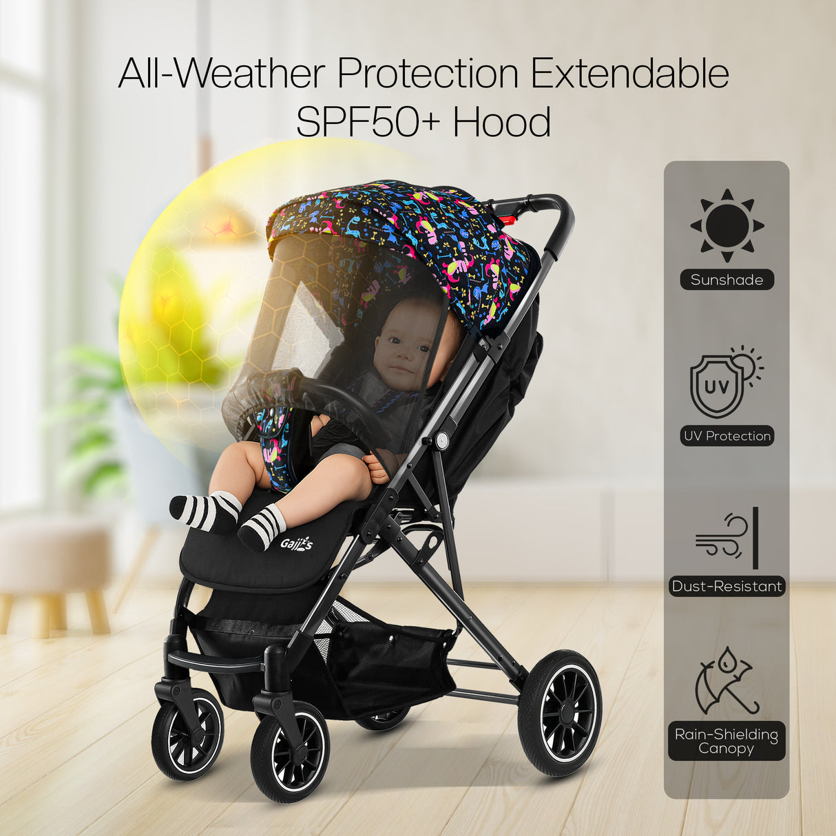 FK Sports Lightweight Foldable Baby Stroller – Compact Travel Pram with UV Canopy & Shock-Absorbing Wheels