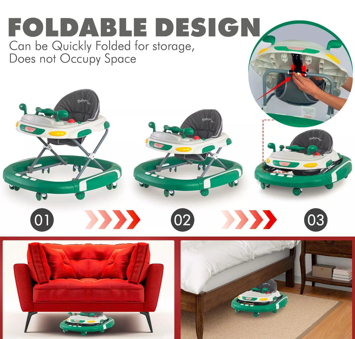 Baby Walker/Rocker Bouncer First Steps Push Along Activity Music Ride On Car UK