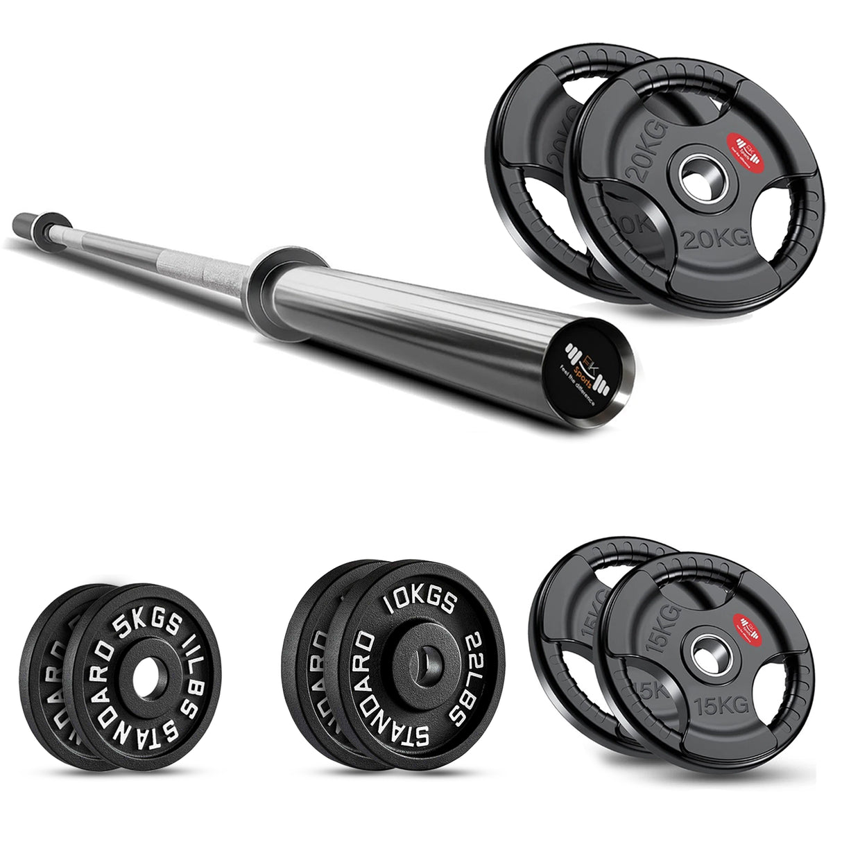 Tri-Grip Weight Plate With Barbell Set | Rubber & Powder Coated
