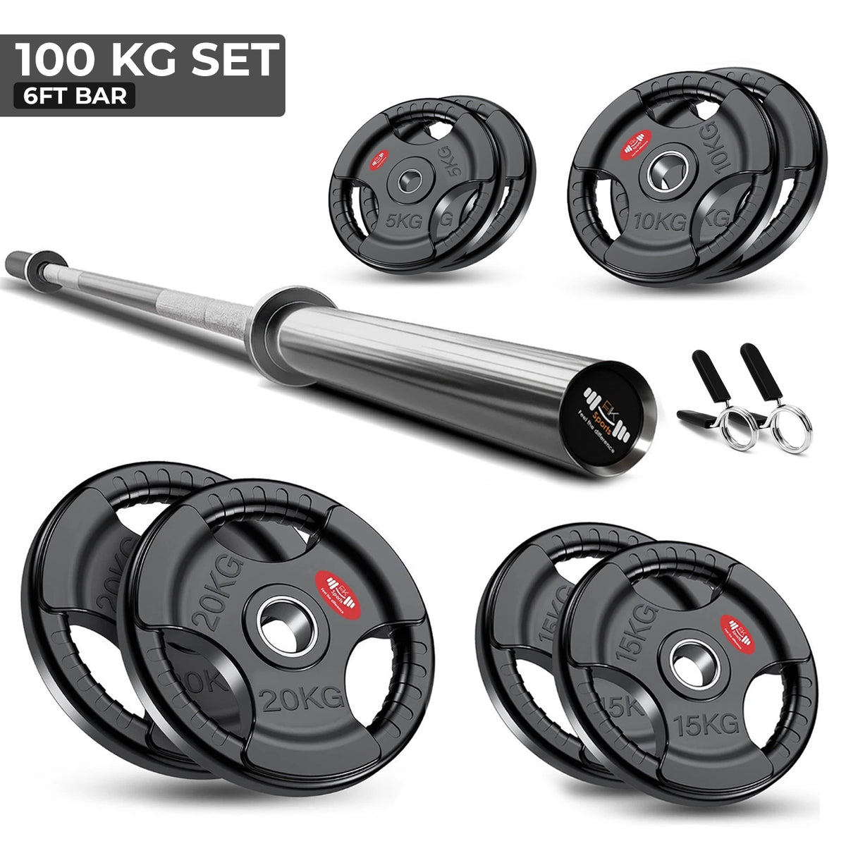 Tri-Grip Olympic Weight Plate & Barbell Set – 65kg–150kg