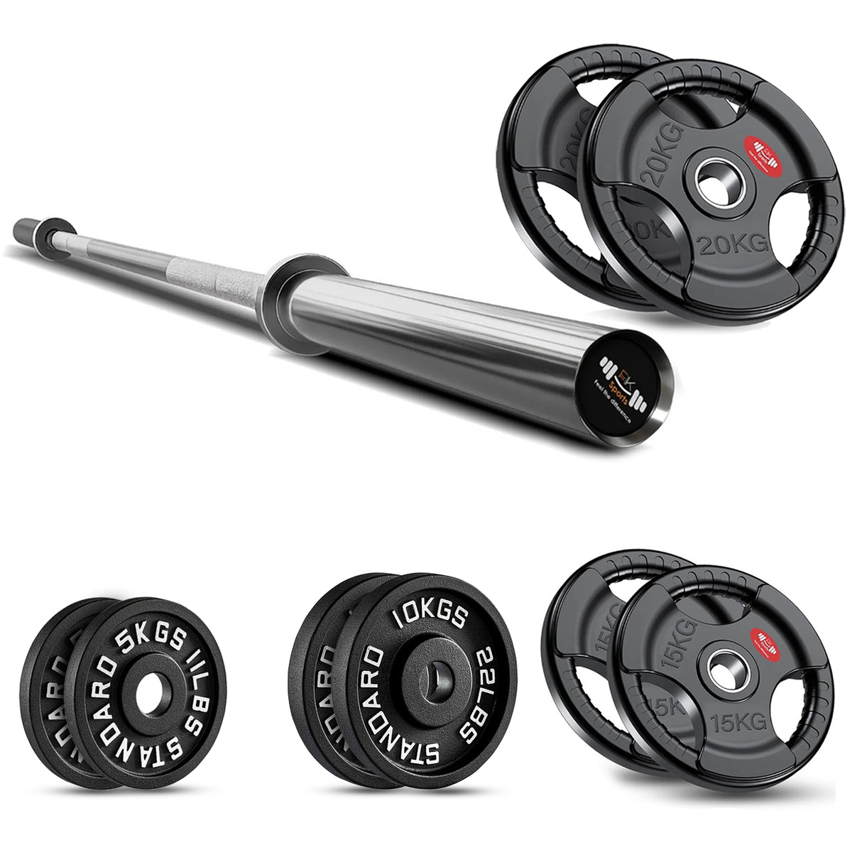 Tri-Grip Weight Plate With Barbell Set | Rubber & Powder Coated