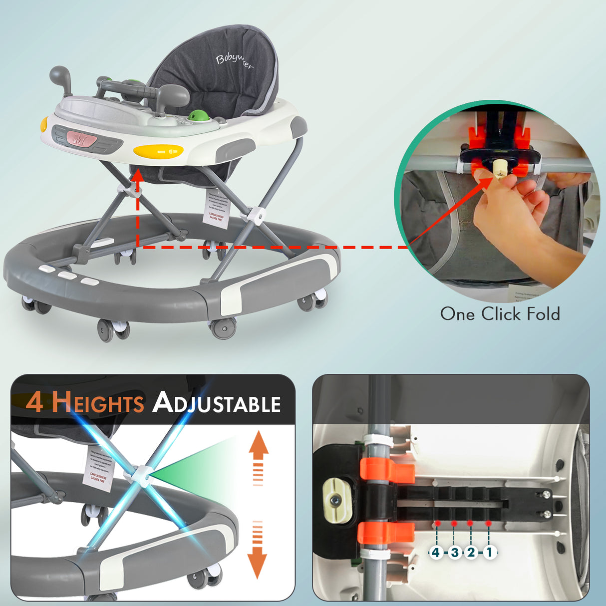 Baby Walker/Rocker Bouncer First Steps Push Along Activity Music Ride On Car UK