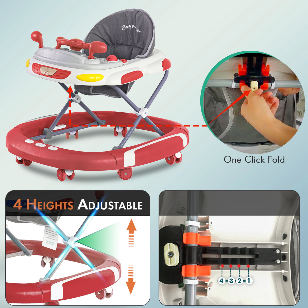 Baby Walker/Rocker Bouncer First Steps Push Along Activity Music Ride On Car UK