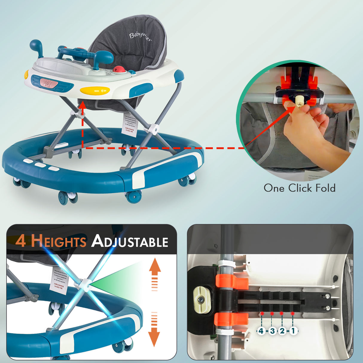 Baby Walker/Rocker Bouncer First Steps Push Along Activity Music Ride On Car UK