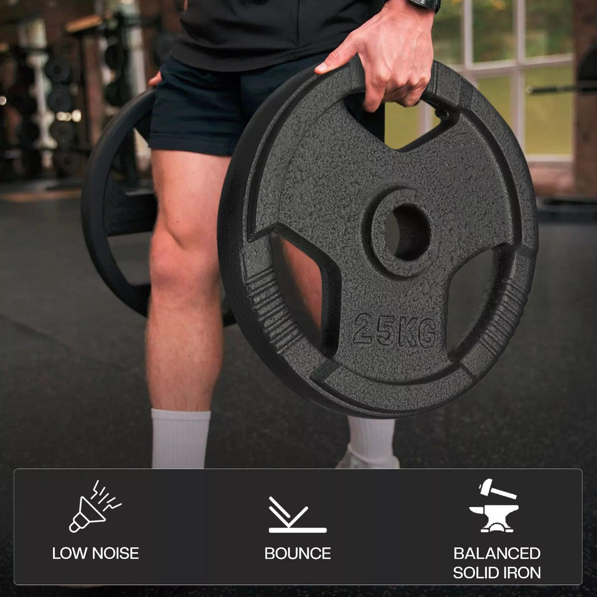 Olympic Cast Iron Weight Plates Set – Tri-Grip 2-Inch Barbell Weights (5kg to 25kg) – Pair – Ideal for Home & Gym Workouts