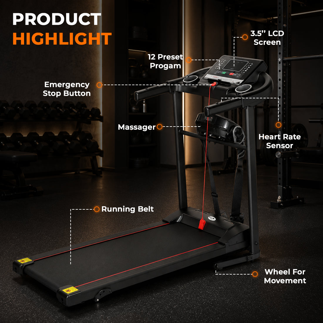 Foldable Electric Treadmill 1–12 km/h with Incline & Massager – Compact Home Gym Running Machine
