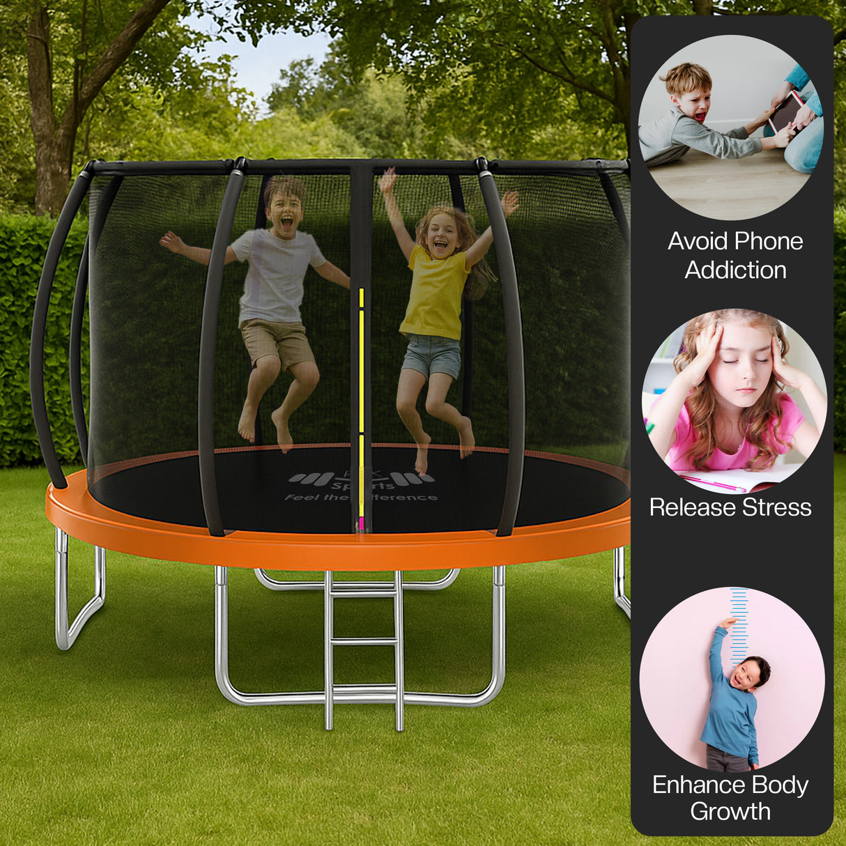 Outdoor Trampoline 6FT/8FT/10FT/12FT - Rebounder Trampoline for Toddlers, Kids & Adults with Safety Enclosure Net, Anti-tear, UV-Proof Pad, Exercise & Fitness