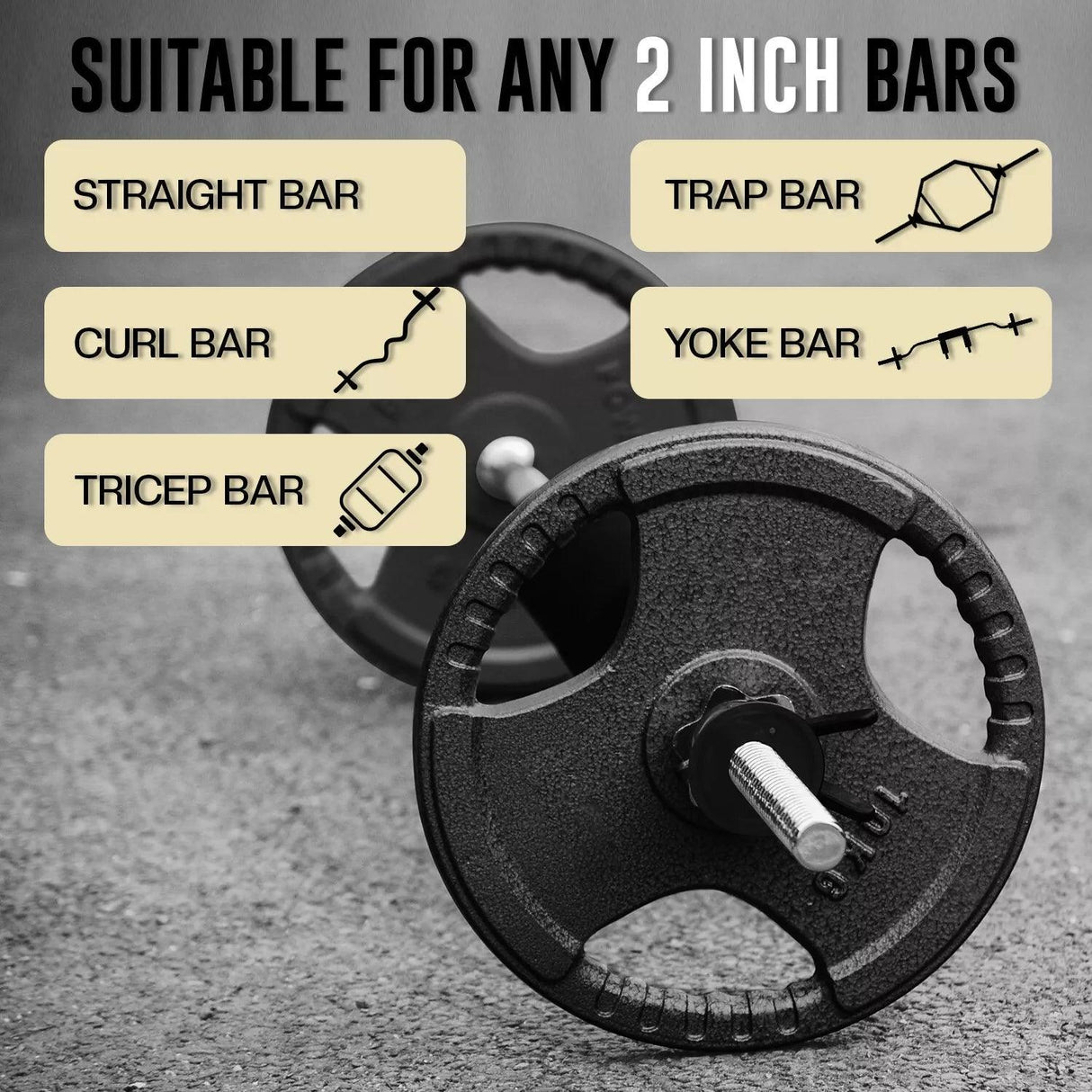 Olympic Cast Iron Weight Plates Set – Tri-Grip 2-Inch Barbell Weights (5kg to 25kg) – Pair – Ideal for Home & Gym Workouts