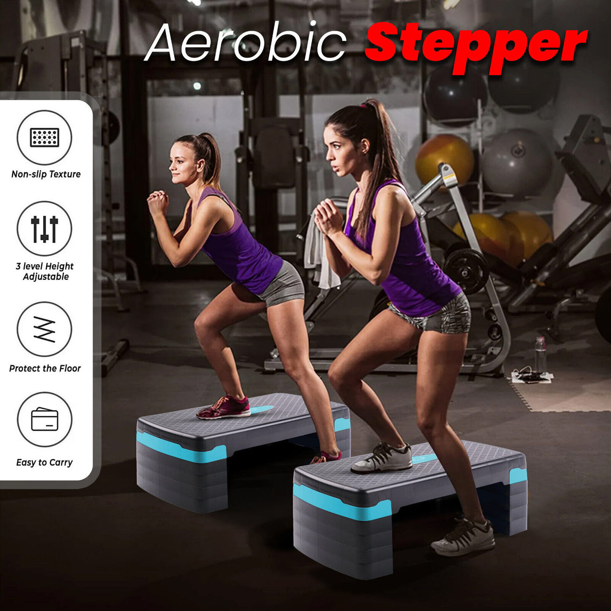 Aerobic Stepper Adjustable Height 2-3-5 Levels Exercise Stepper for Home Yoga