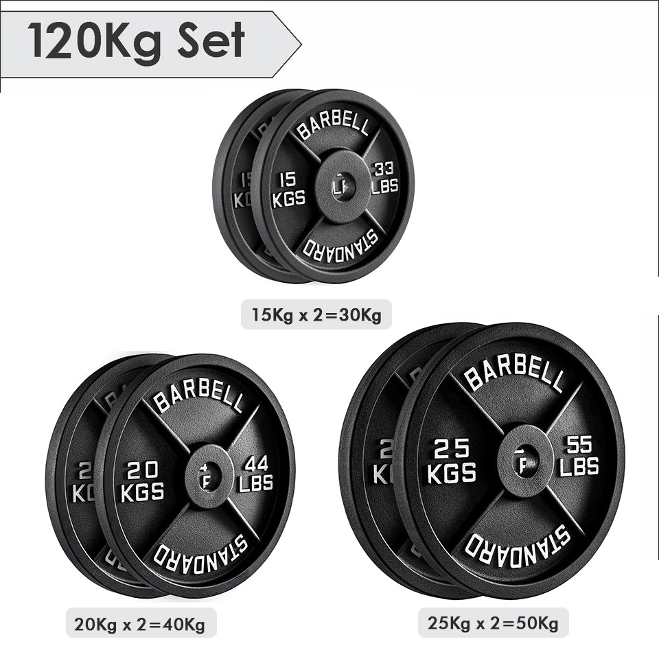 Olympic Cast Iron Weight Plates – 2-Inch Barbell Weights (2.5kg to 25kg) – Heavy-Duty Plates for Home Gym & Fitness – Sold in Pairs
