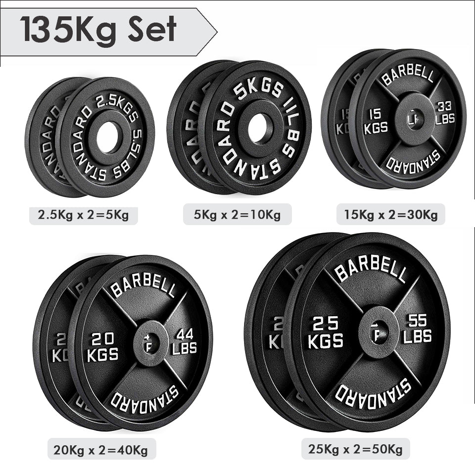 Olympic Cast Iron Weight Plates – 2-Inch Barbell Weights (2.5kg to 25kg) – Heavy-Duty Plates for Home Gym & Fitness – Sold in Pairs