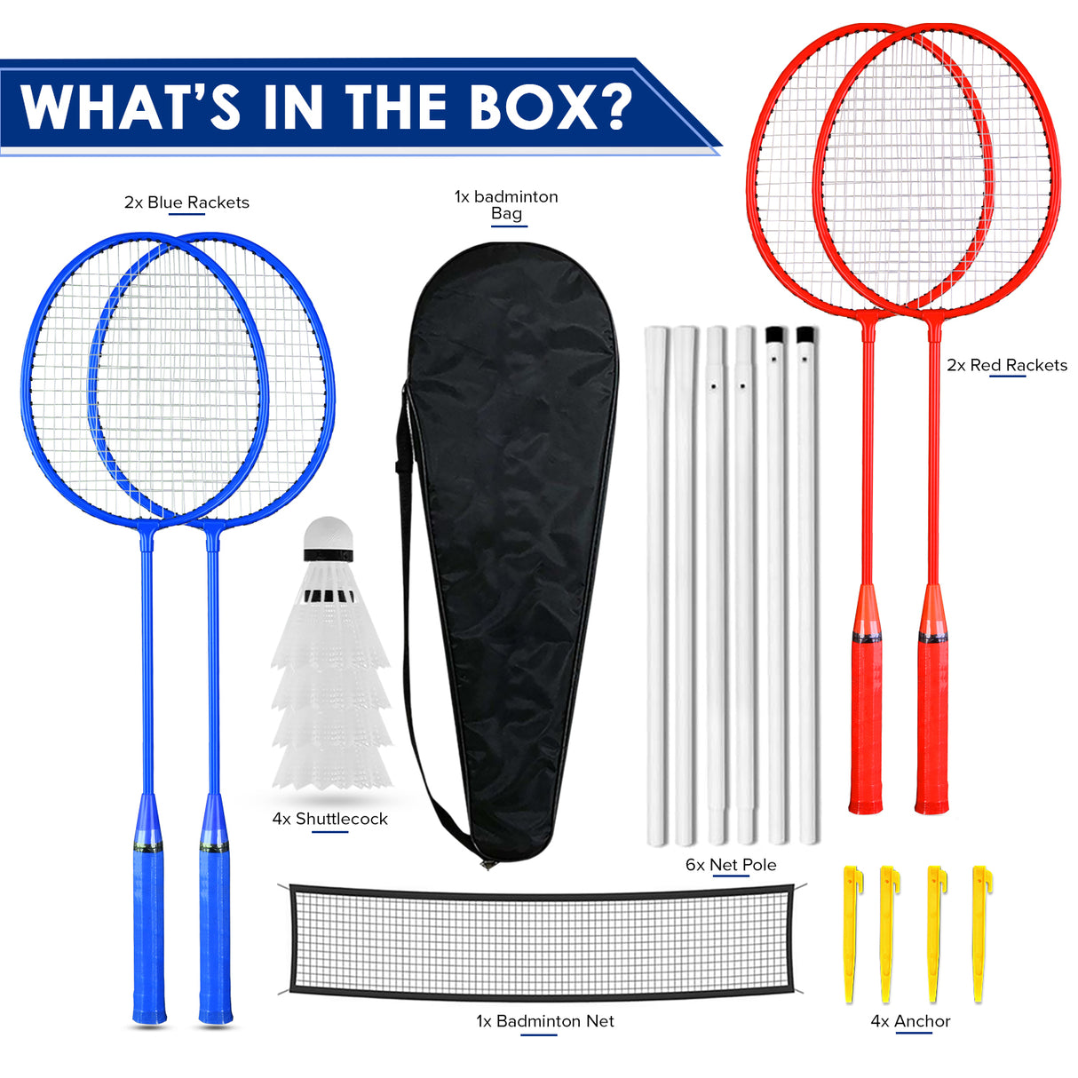 Badminton Set – 4 Rackets, Net, Shuttlecocks & Bag for Outdoor Play