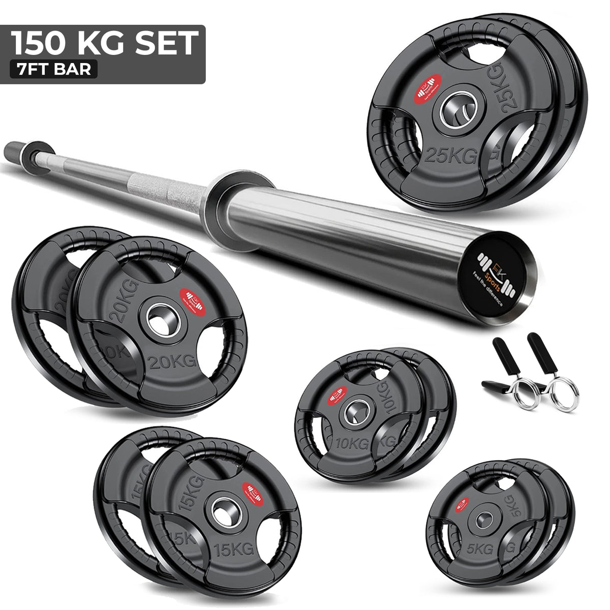 Tri-Grip Olympic Weight Plate & Barbell Set – 65kg–150kg