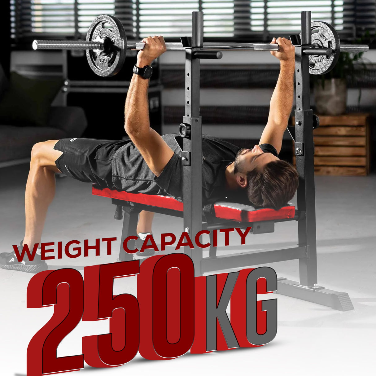 Adjustable/Foldable Weight Bench with Barbell Rack & Dip Station – 6 Levels Adjustable, 250KG Capacity, Multi-Use Home Gym Workout Bench