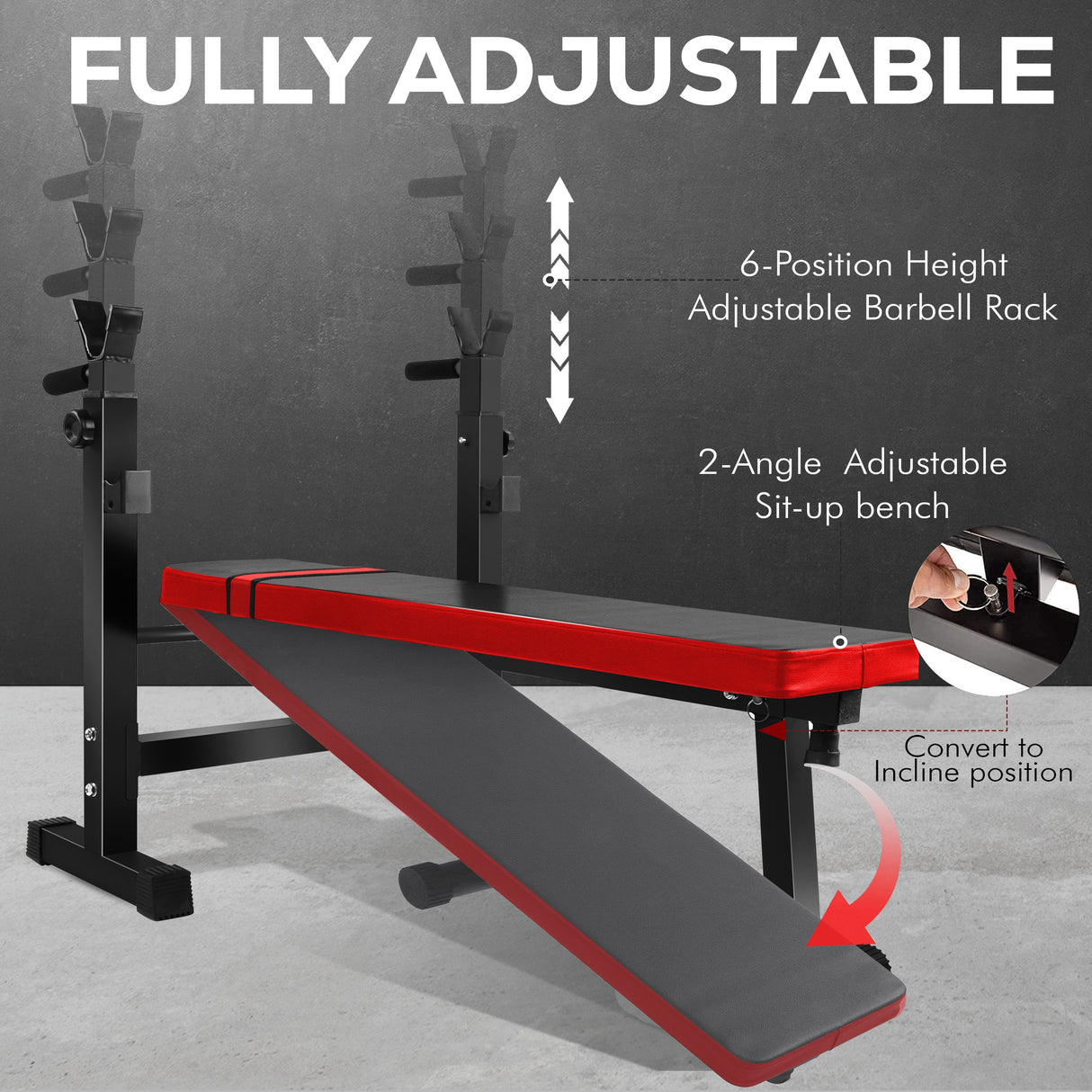 Adjustable/Foldable Weight Bench with Barbell Rack & Dip Station – 6 Levels Adjustable, 250KG Capacity, Multi-Use Home Gym Workout Bench