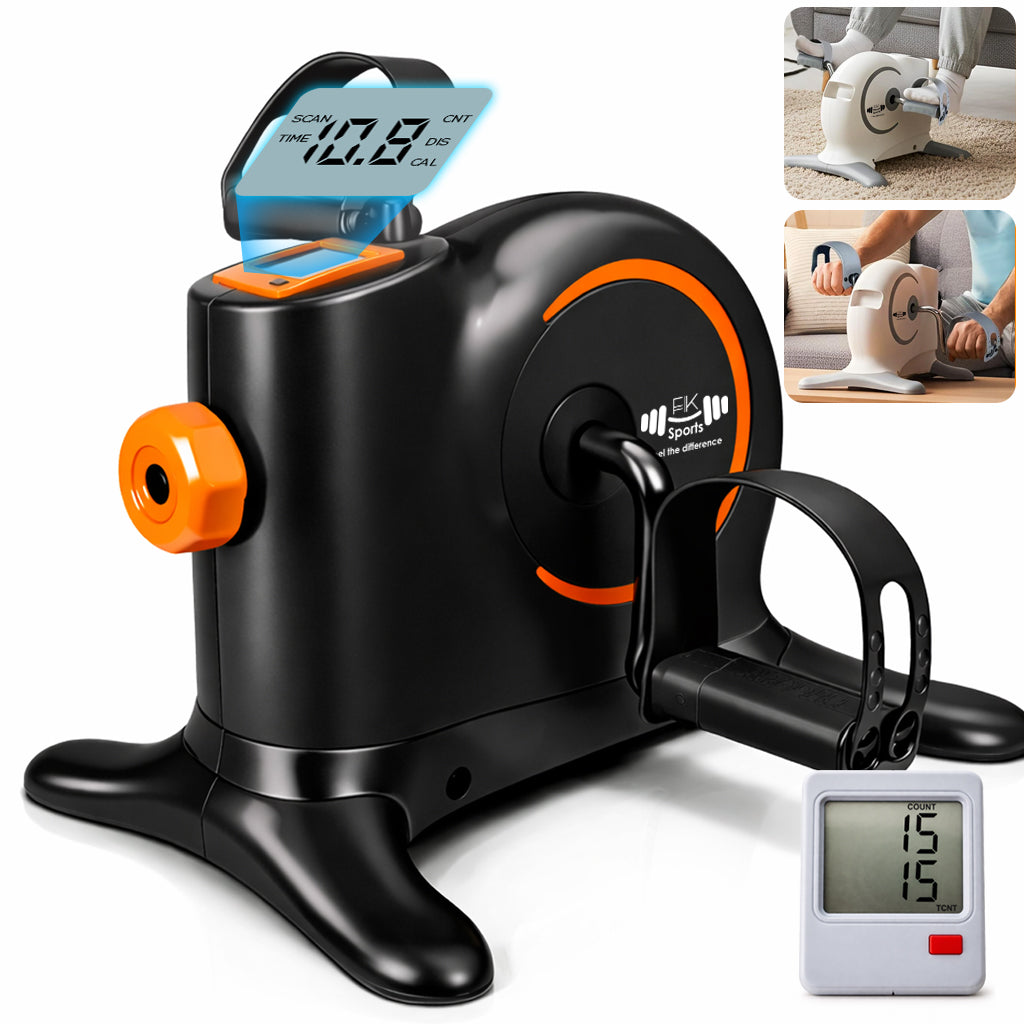 FK Sports Mini Exercise Bike Pedal Exerciser with LCD Display | Under Desk Bike for Arm & Leg Exercise (Black)