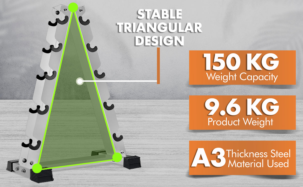 5-Tier Dumbbell Rack Stand – Heavy-Duty Steel Weight Storage for Home Gym
