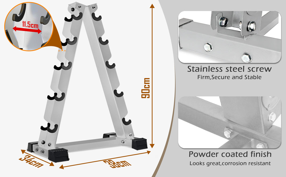 5-Tier Dumbbell Rack Stand – Heavy-Duty Steel Weight Storage for Home Gym