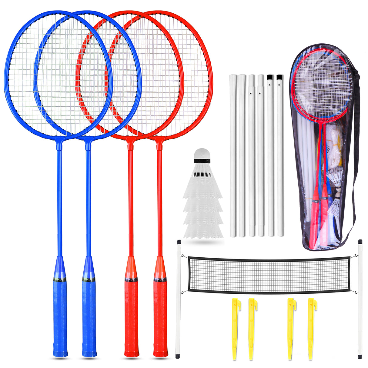 Badminton Set – 4 Rackets, Net, Shuttlecocks & Bag for Outdoor Play