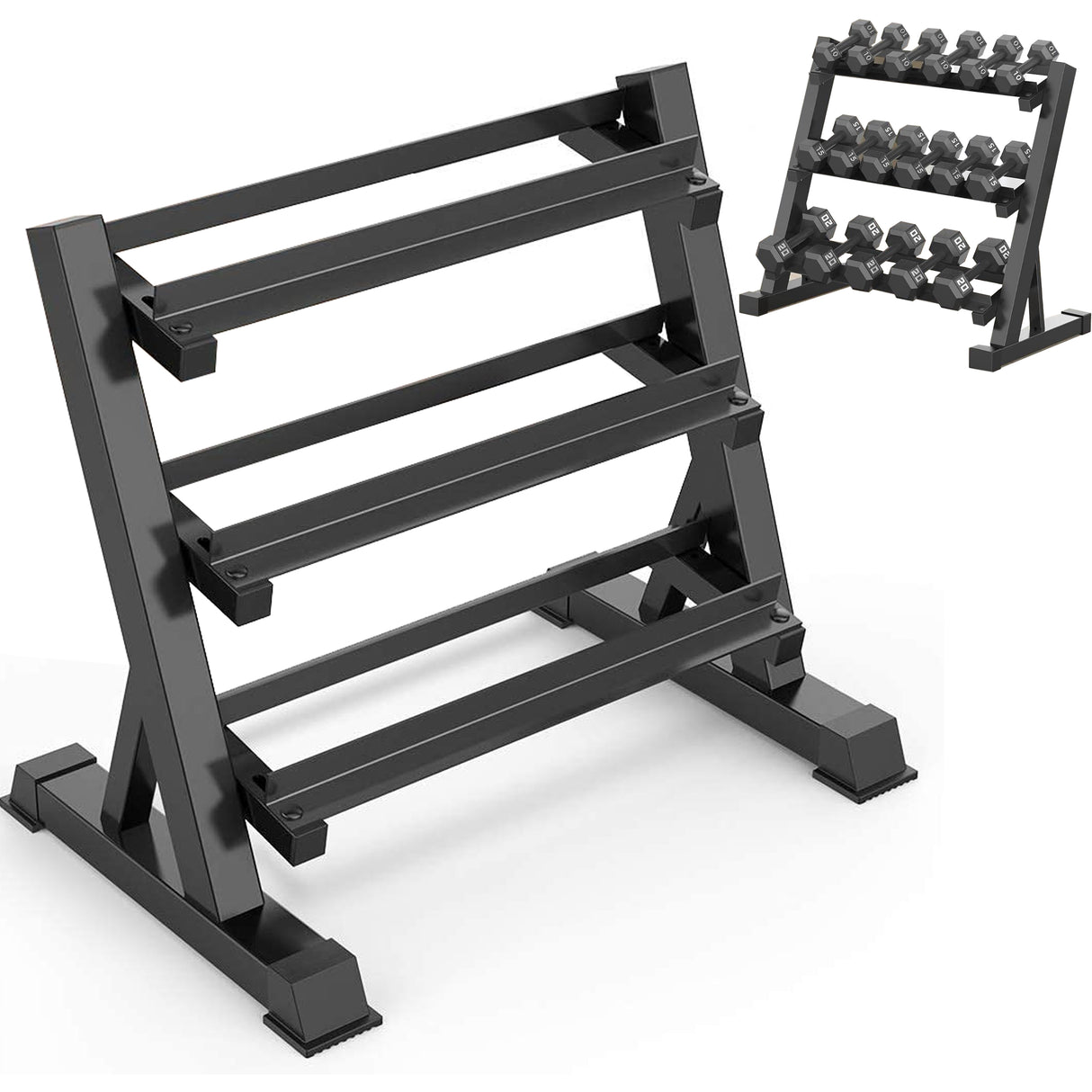 3-Tier Heavy-Duty Dumbbell Rack – Sturdy Weight Storage Stand for Home or Commercial Gym