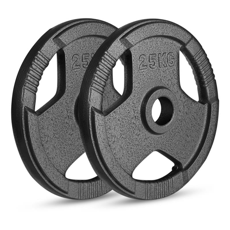 Olympic Cast Iron Weight Plates Set – Tri-Grip 2-Inch Barbell Weights (5kg to 25kg) – Pair – Ideal for Home & Gym Workouts