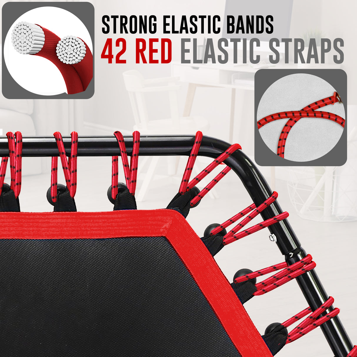 40"/48" Mini Rebounder Trampoline – Quiet Bungee Fitness Trampoline for Adults with Adjustable Handle