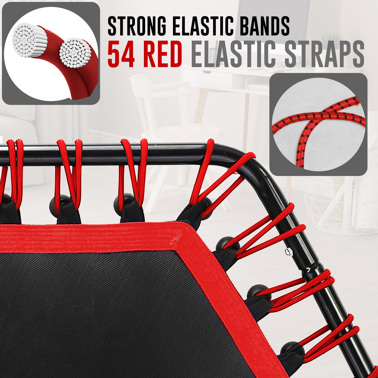 40"/48" Mini Rebounder Trampoline – Quiet Bungee Fitness Trampoline for Adults with Adjustable Handle