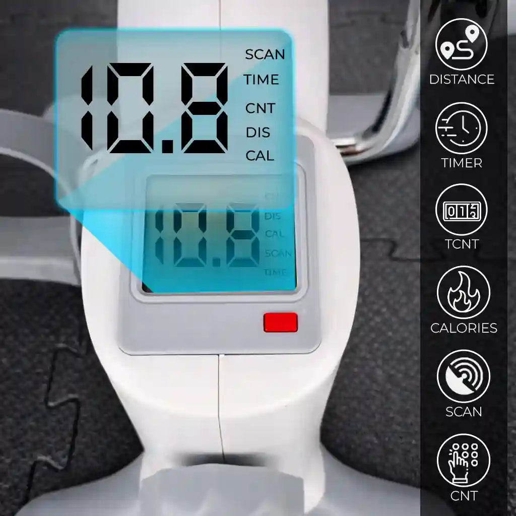 White Mini Exercise Bike Pedal Exerciser with LCD Display – Under Desk Arm & Leg Trainer