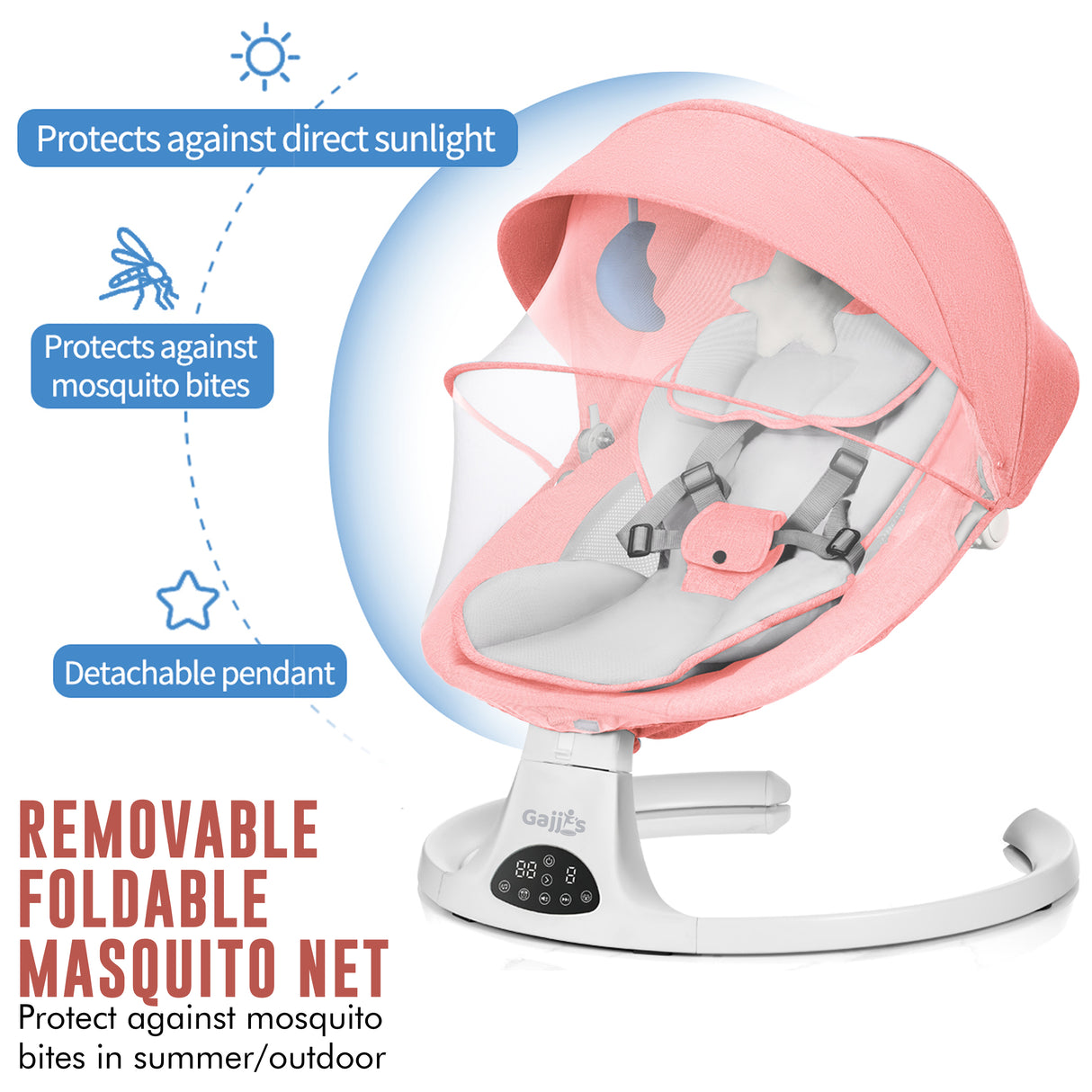 Electric Baby Swing with Bluetooth, Music, Remote – Infant Cradle & Bouncer Chair