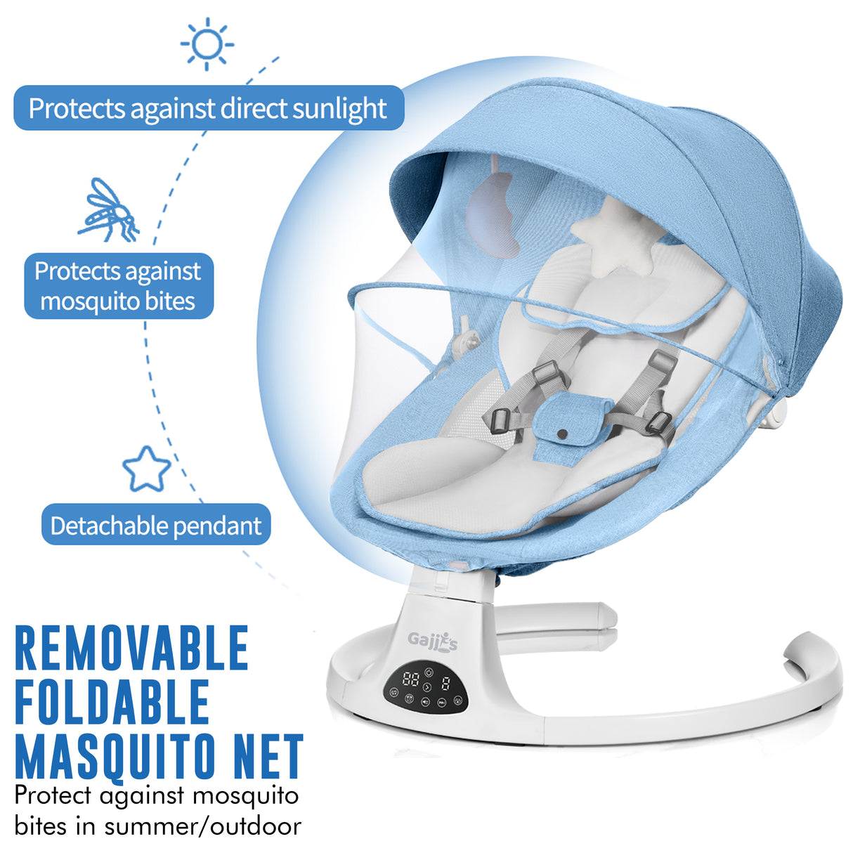 Electric Baby Swing with Bluetooth, Music, Remote – Infant Cradle & Bouncer Chair