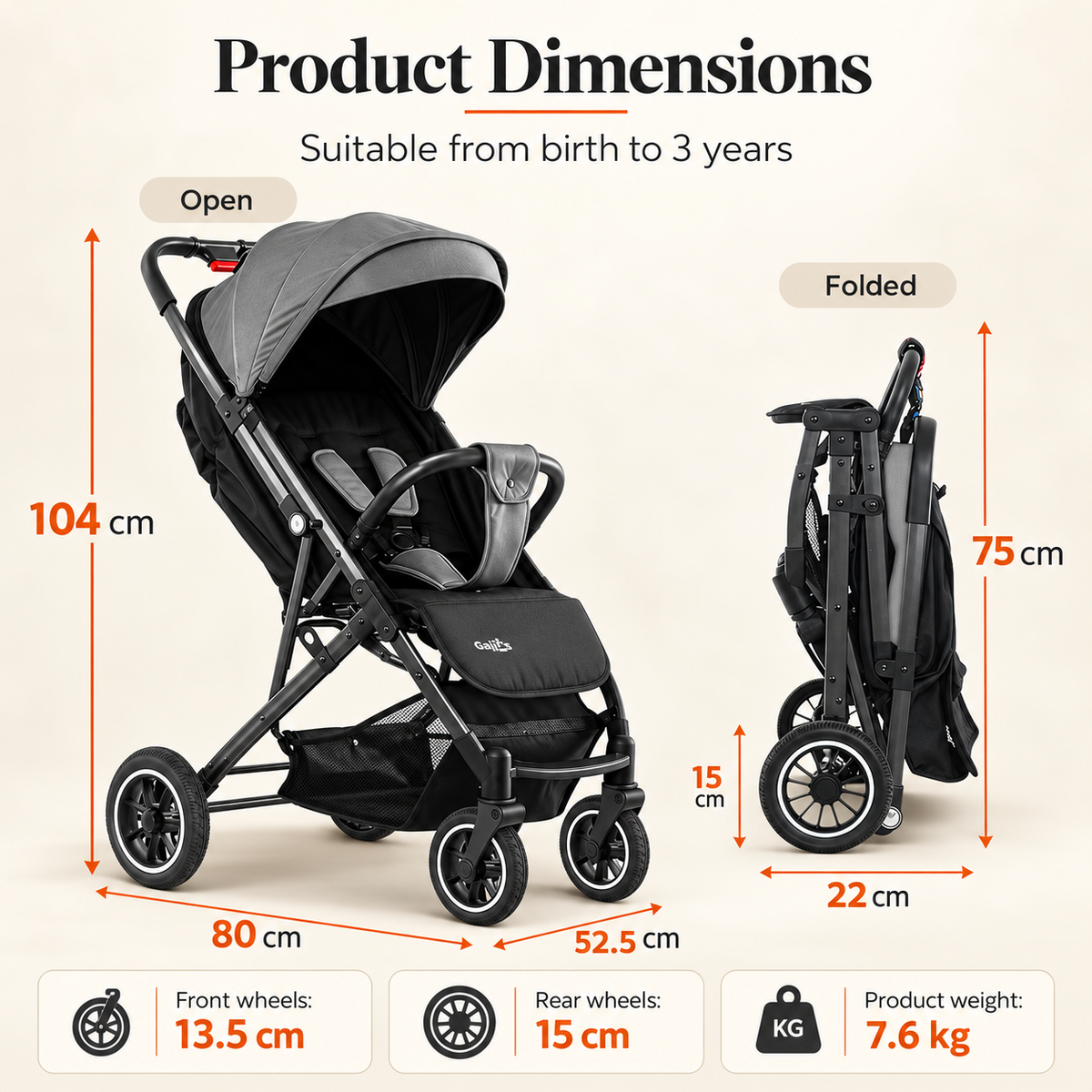 Foldable Baby Stroller – Lightweight Travel Pushchair