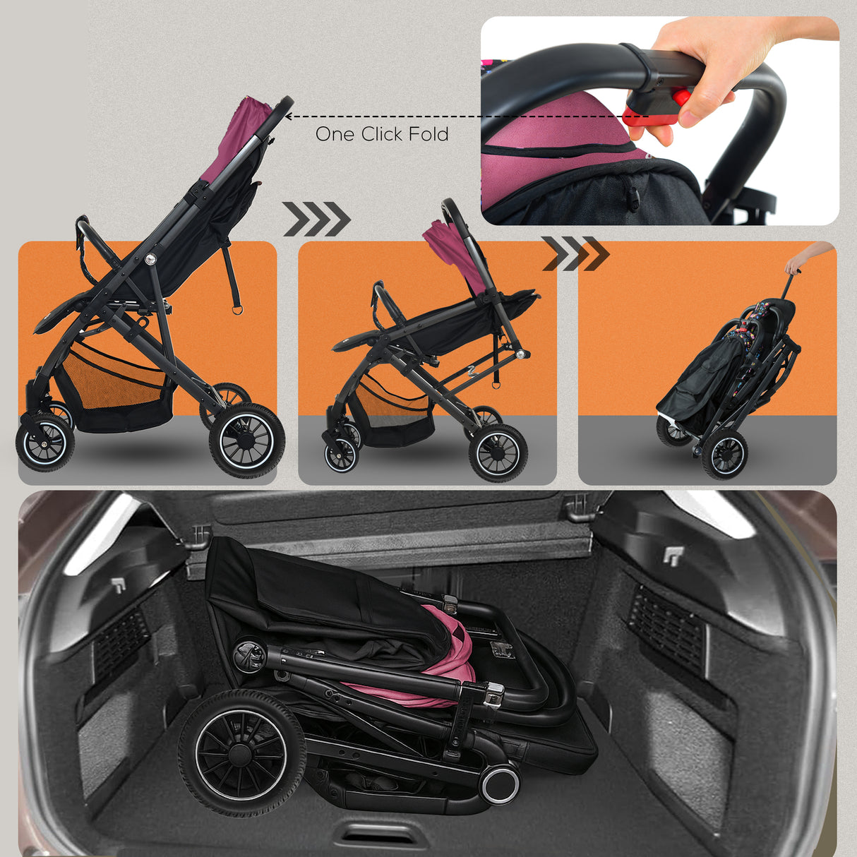 FK Sports Lightweight Foldable Baby Stroller – Compact Travel Pram with UV Canopy & Shock-Absorbing Wheels