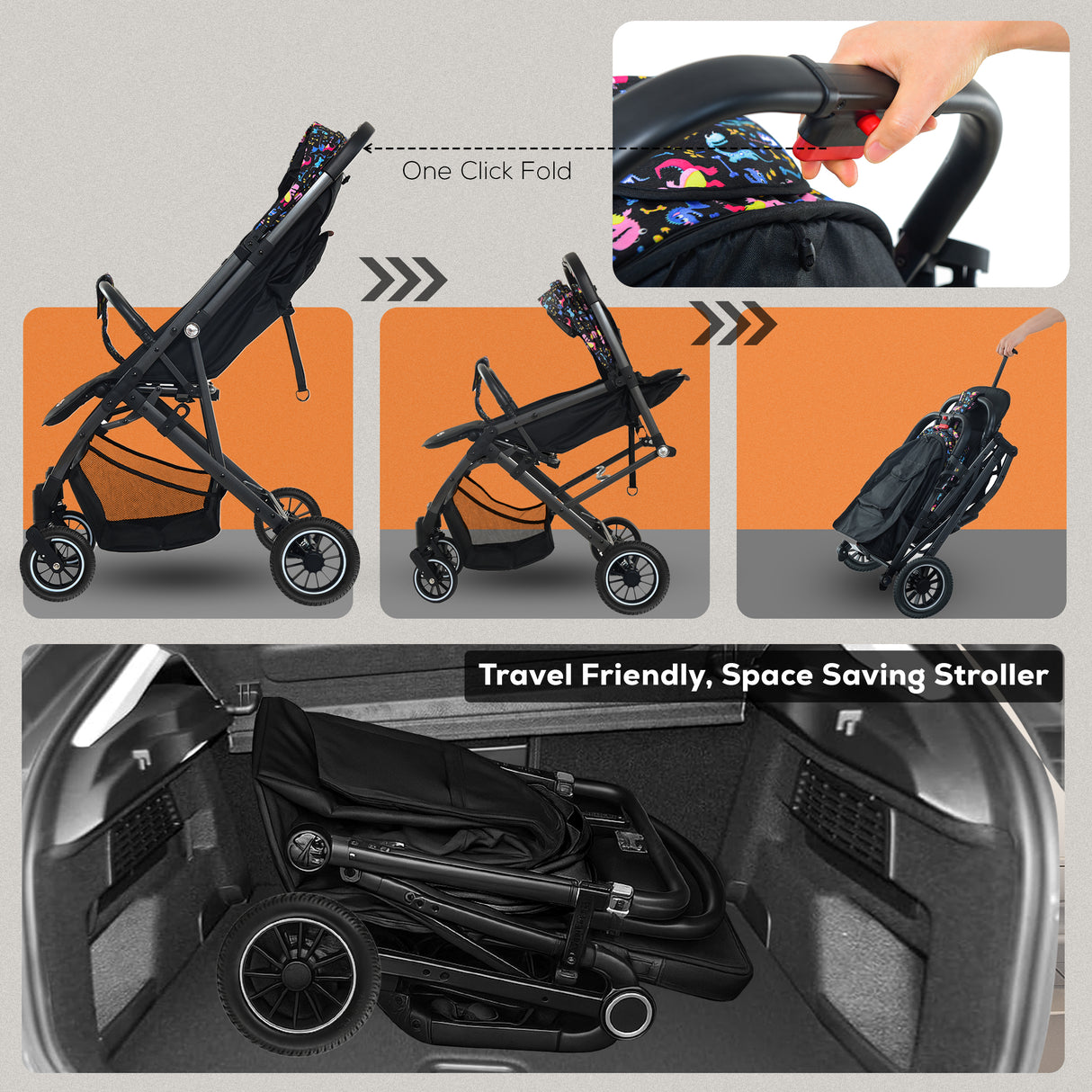 FK Sports Lightweight Foldable Baby Stroller – Compact Travel Pram with UV Canopy & Shock-Absorbing Wheels