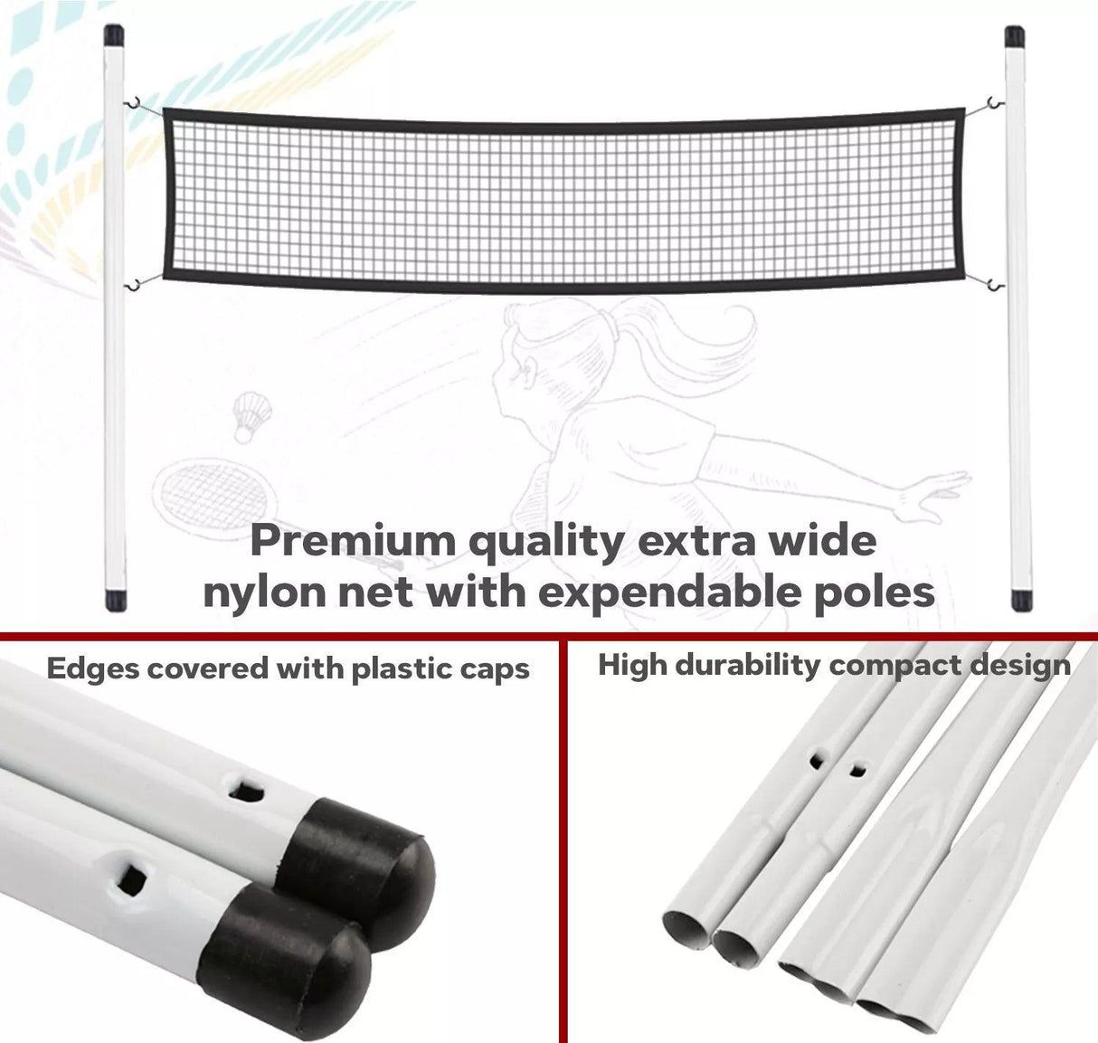 Badminton Set – 4 Rackets, Net, Shuttlecocks & Bag for Outdoor Play