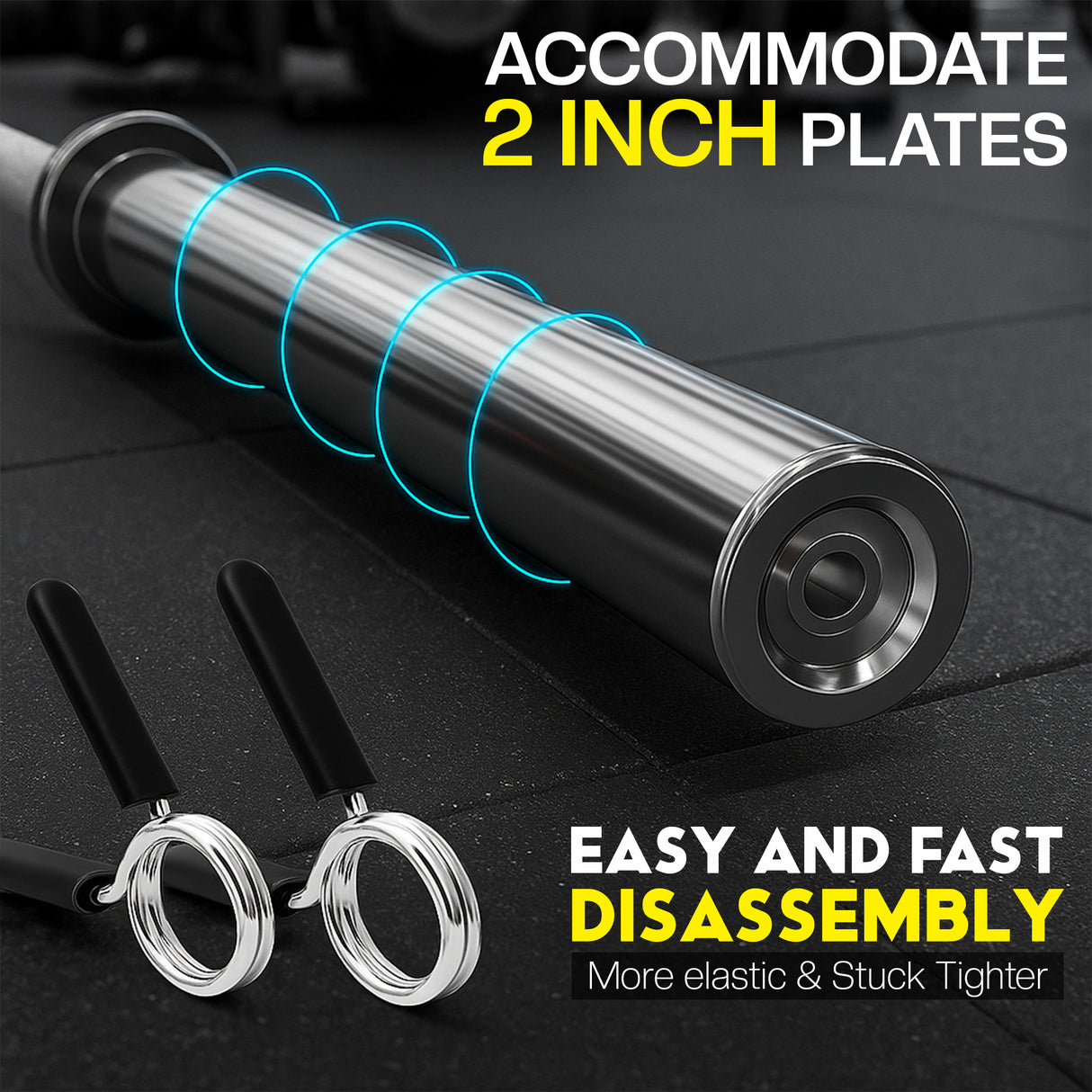 Olympic Barbell Bar – 2" Chrome Finish | 4ft, 5ft, 6ft, 7ft with Collars | Anti-Slip Grip for Weightlifting & Strength Training