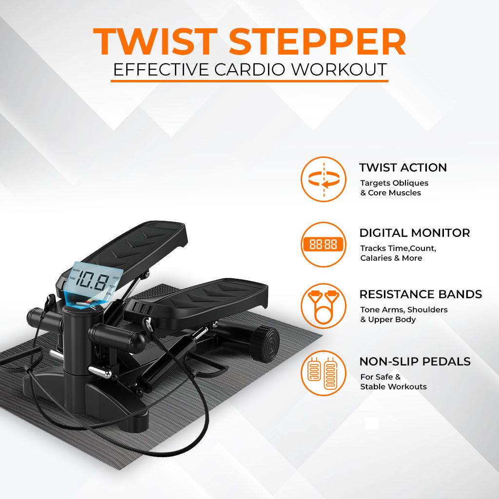 Twist Stepper Machine – Compact Mini Stepper for Home Cardio with LCD Display & Bands