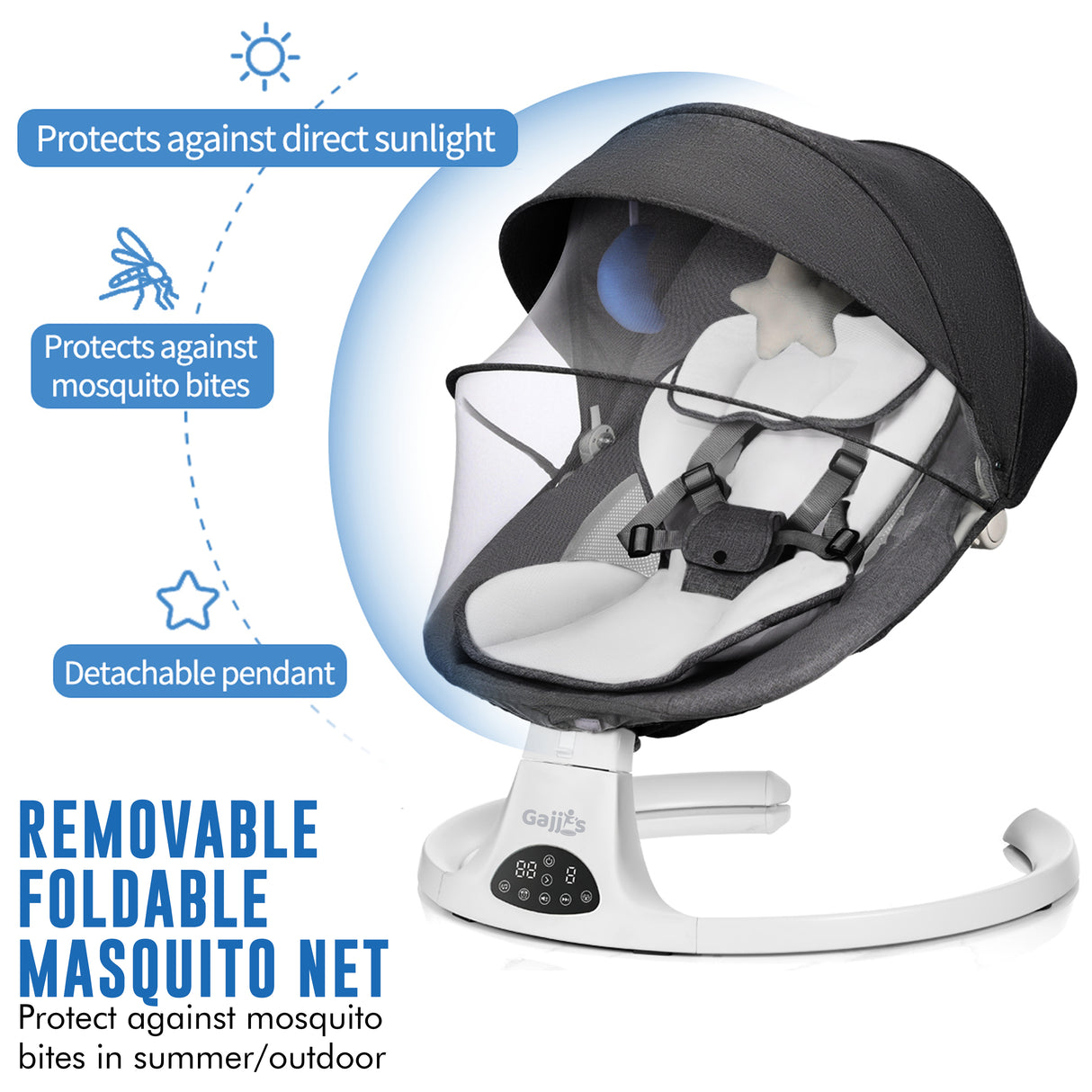 Electric Baby Swing with Bluetooth, Music, Remote – Infant Cradle & Bouncer Chair