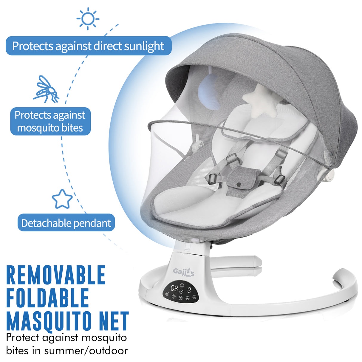 Electric Baby Swing with Bluetooth, Music, Remote – Infant Cradle & Bouncer Chair