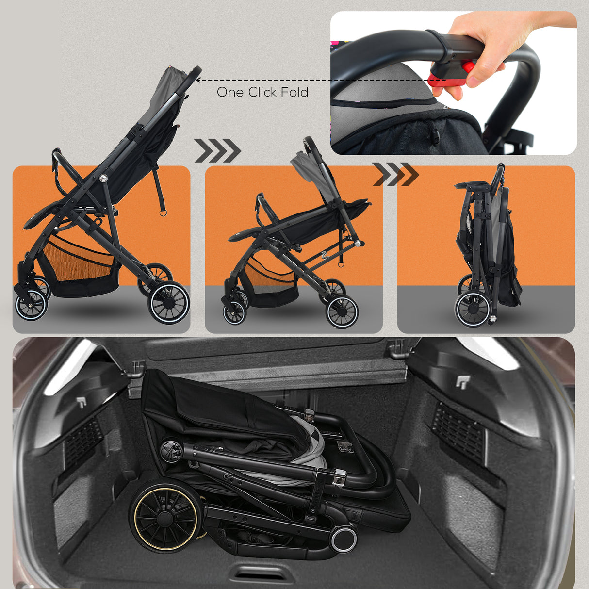 FK Sports Lightweight Foldable Baby Stroller – Compact Travel Pram with UV Canopy & Shock-Absorbing Wheels