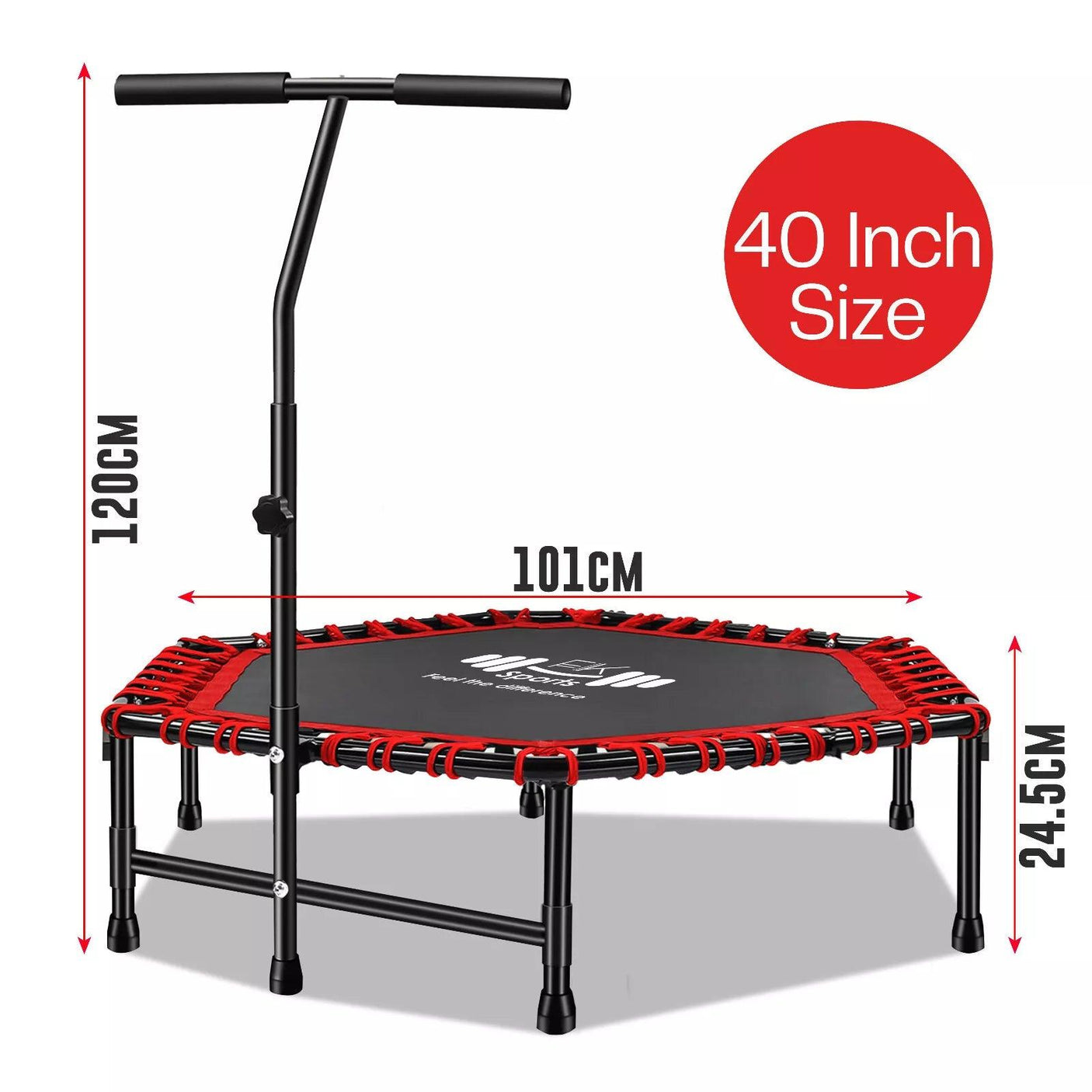 Hexagonal Fitness Trampoline Rebounder with Adjustable Handle – 40/48 Inch | FK Sports