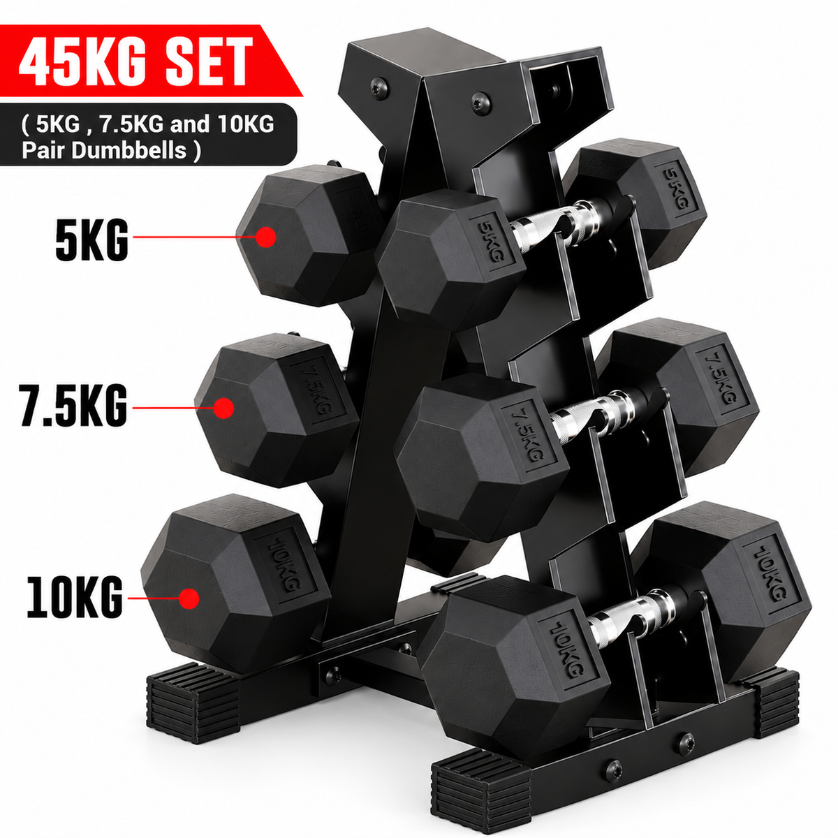3-Tier Dumbbell Rack – Gym & Home Storage Stand with Dumbbell Sets