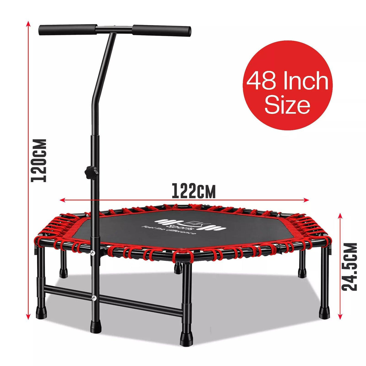40"/48" Mini Rebounder Trampoline – Quiet Bungee Fitness Trampoline for Adults with Adjustable Handle