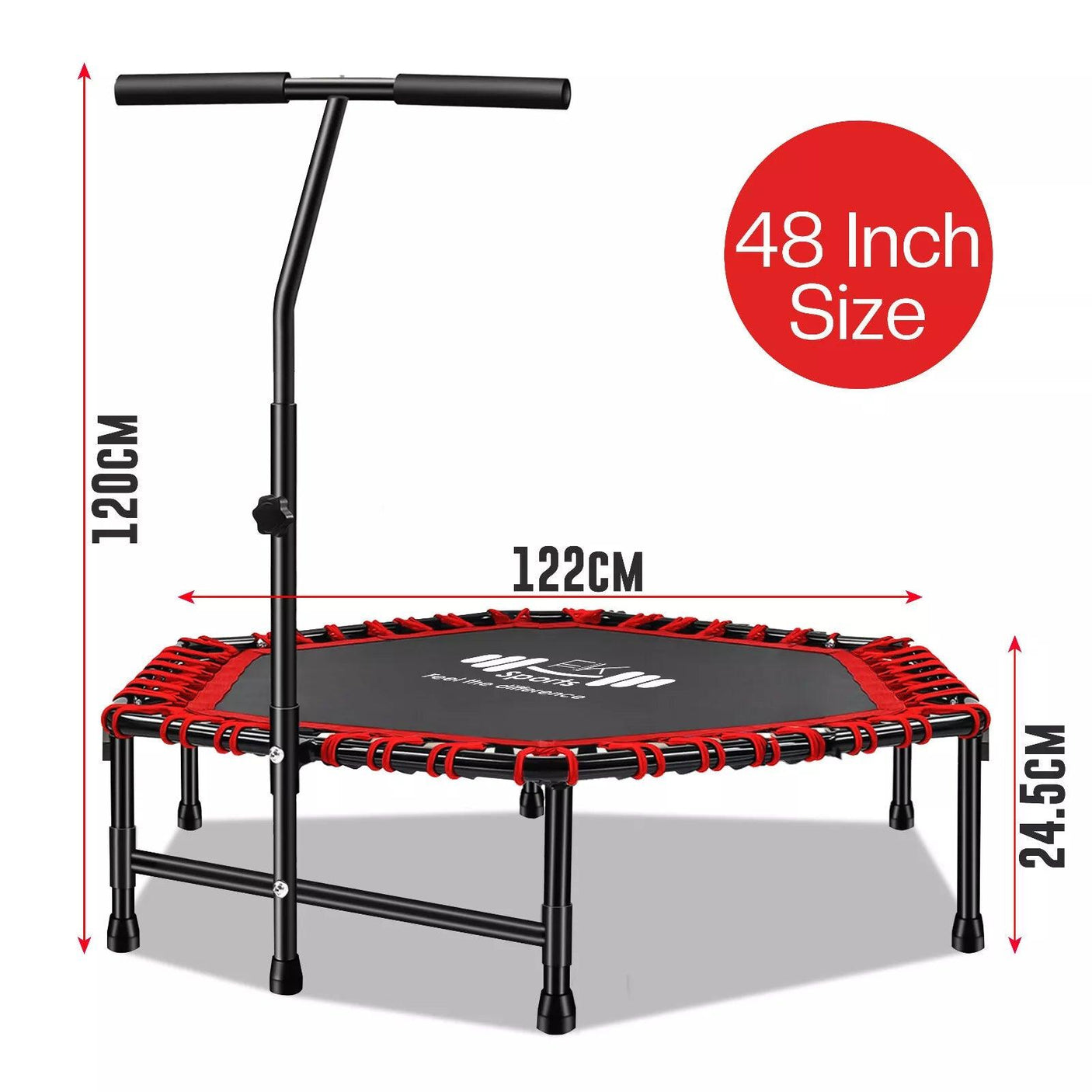 Hexagonal Fitness Trampoline Rebounder with Adjustable Handle – 40/48 Inch | FK Sports