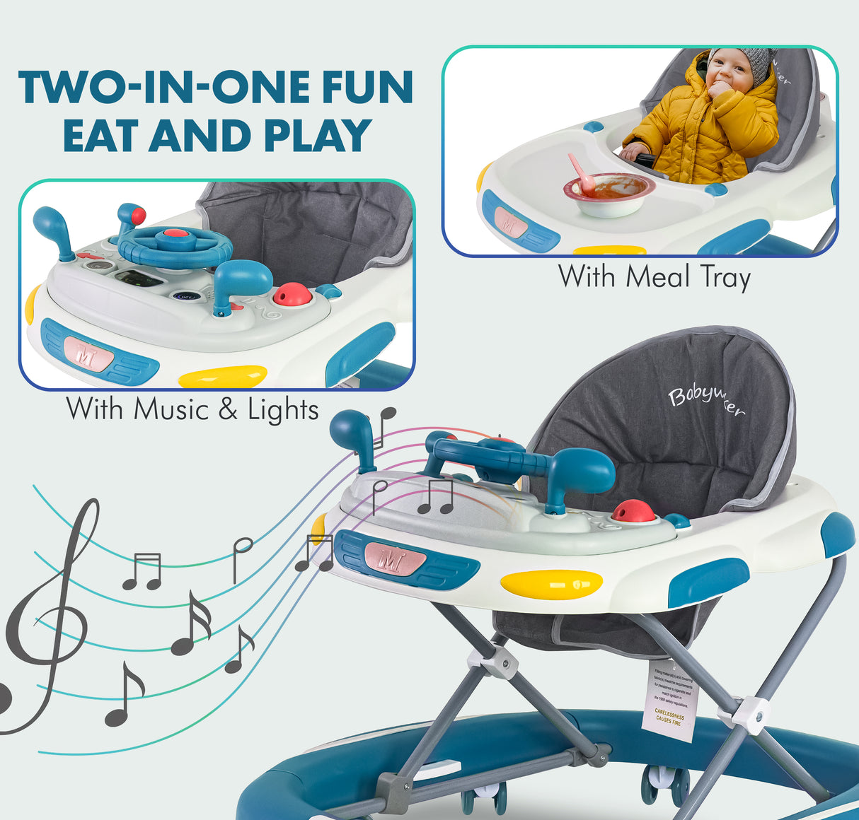 Baby Walker/Rocker Bouncer First Steps Push Along Activity Music Ride On Car UK