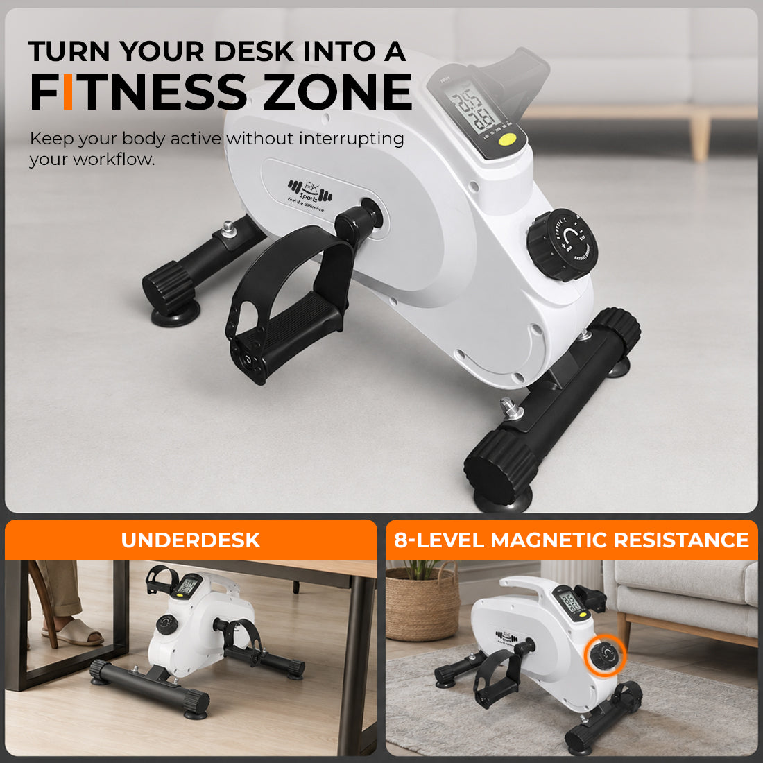 Mini Exercise Bike – Portable Pedal Exerciser with Magnetic Resistance for Home & Desk Workouts White