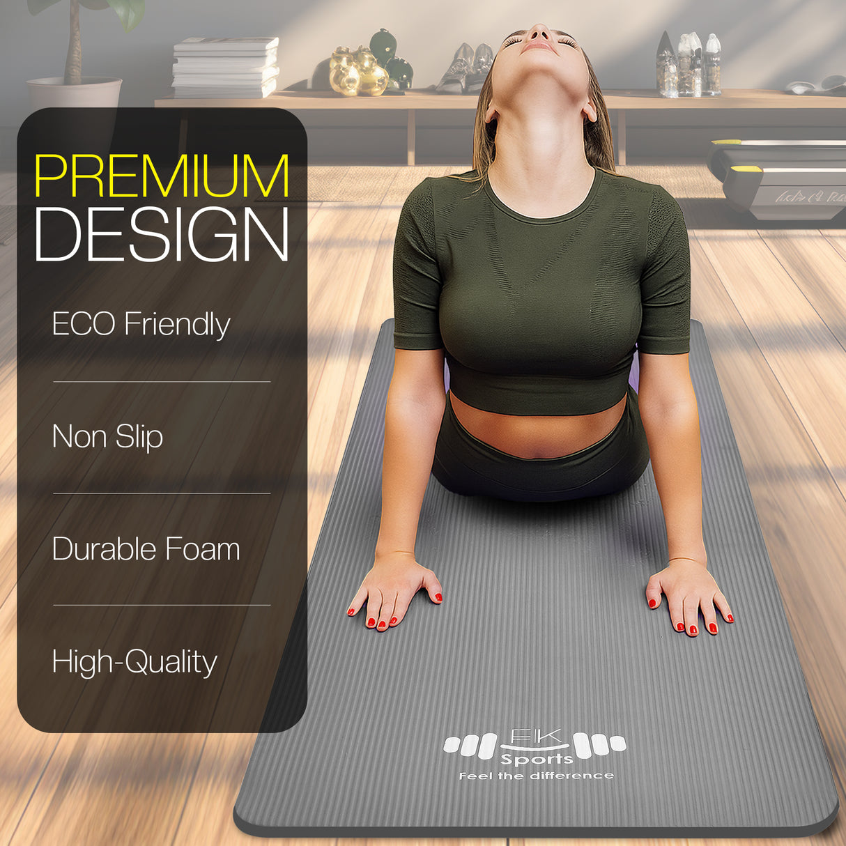 Yoga Mat 20mm Extra Thick NBR Foam, 183 x 61 cm, Non-Slip, With Carry Bag & Strap